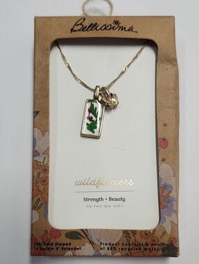 14K Gold Dipped Pressed Wildflower Pendant Necklace